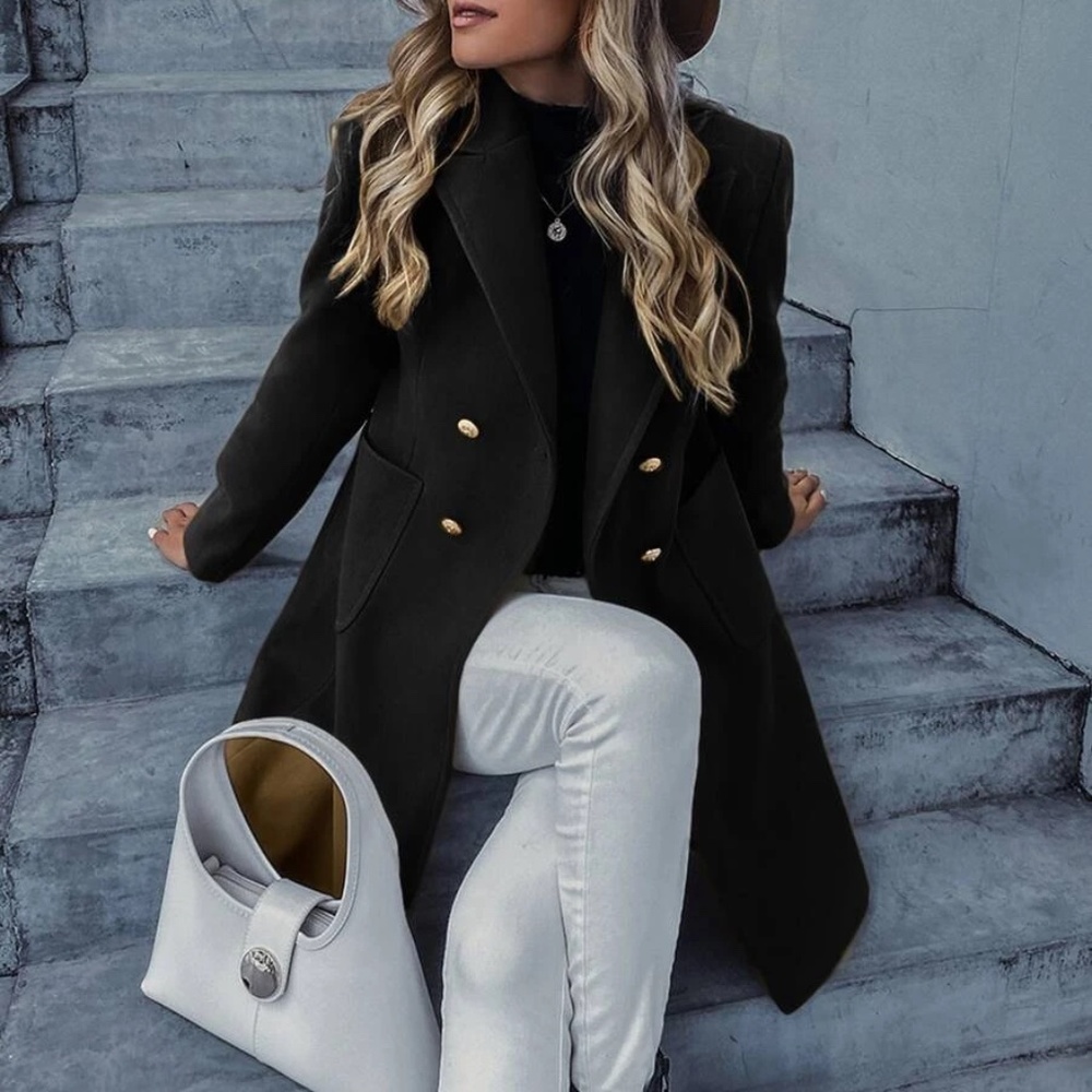 Classic button double breast trench pea coat Jacket - Picture 6 of 10